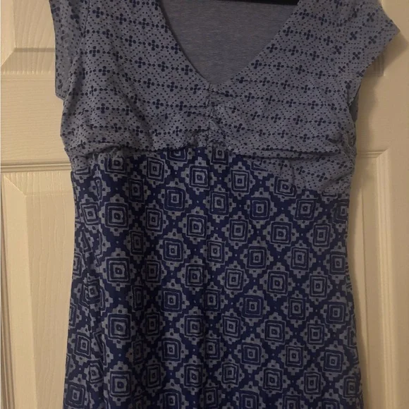 Athleta Large Blue Patterned V-Neck Mini Dress - Picture 4 of 4